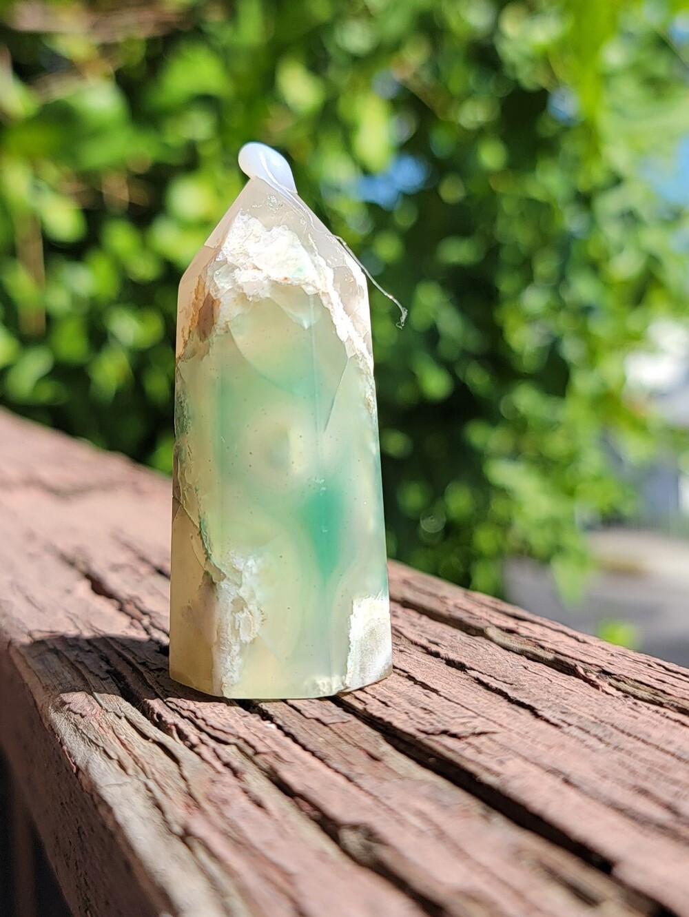 NEW 2.52" x 52g GREEN FLOWER AGATE TOWER